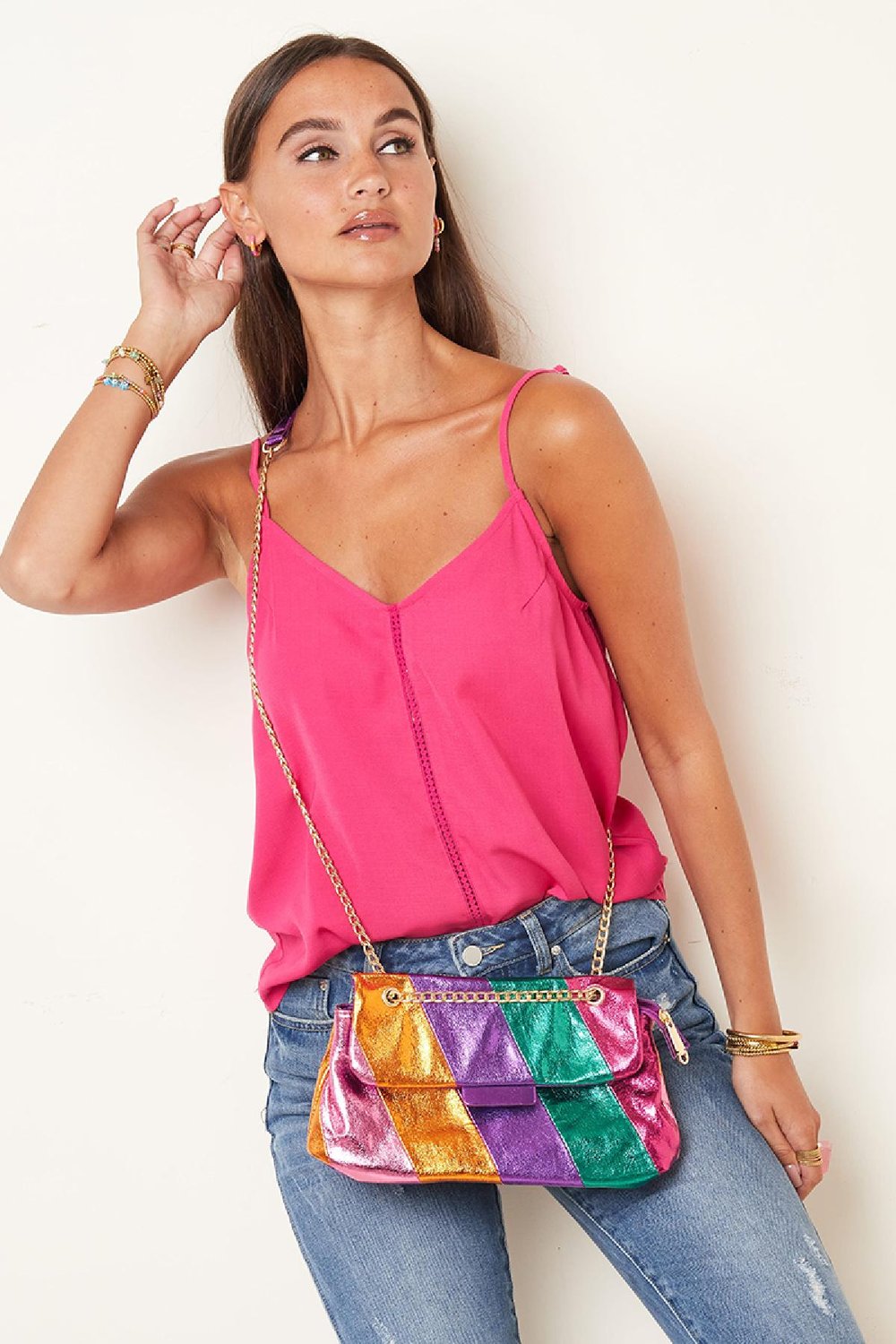 PU-Ledertasche Farbige Streifen Multi Polyurethan h5Bild2